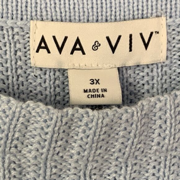 Ava &Viv Pullover Ribbed Sweater Lt Blue Sz 3X Cotton Blend Boat Neck NWT - Picture 5 of 9